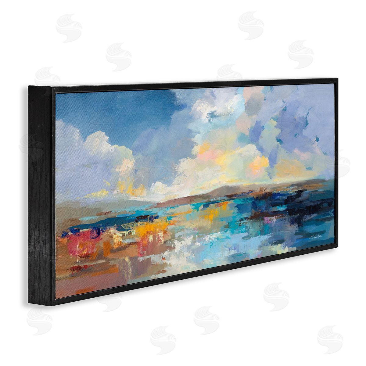 Seaside Sunset Abstract Black Frame Print Wall Art, Home Decor by Silvia Vassileva