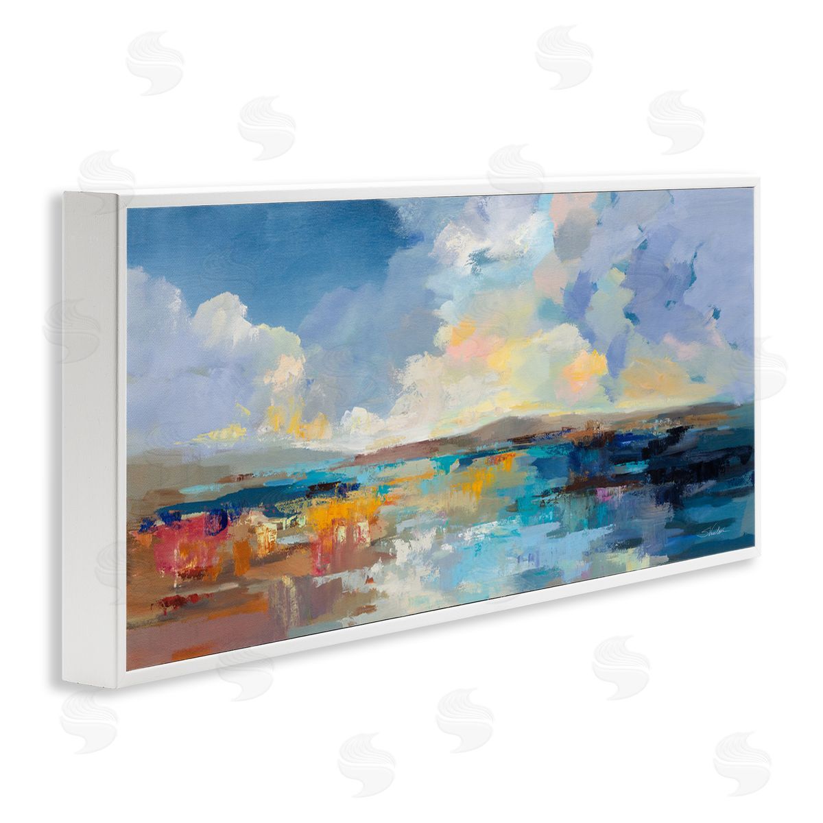 Seaside Sunset Abstract White Frame Print Wall Art, Home Decor by Silvia Vassileva