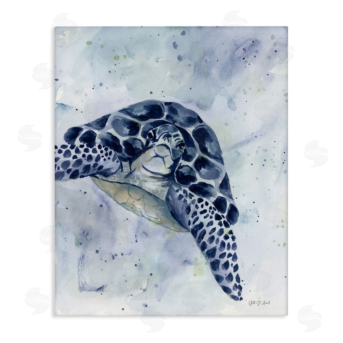 Swimming Blue Turtle Canvas Wall Art, Home Decor by Yvette St. Amant