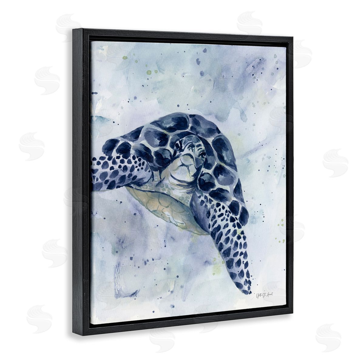 Swimming Blue Turtle Black Floating Frame Canvas Wall Art, Home Decor by Yvette St. Amant