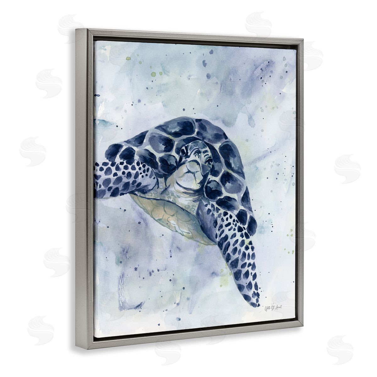 Swimming Blue Turtle Grey Floating Frame Canvas Wall Art, Home Decor by Yvette St. Amant