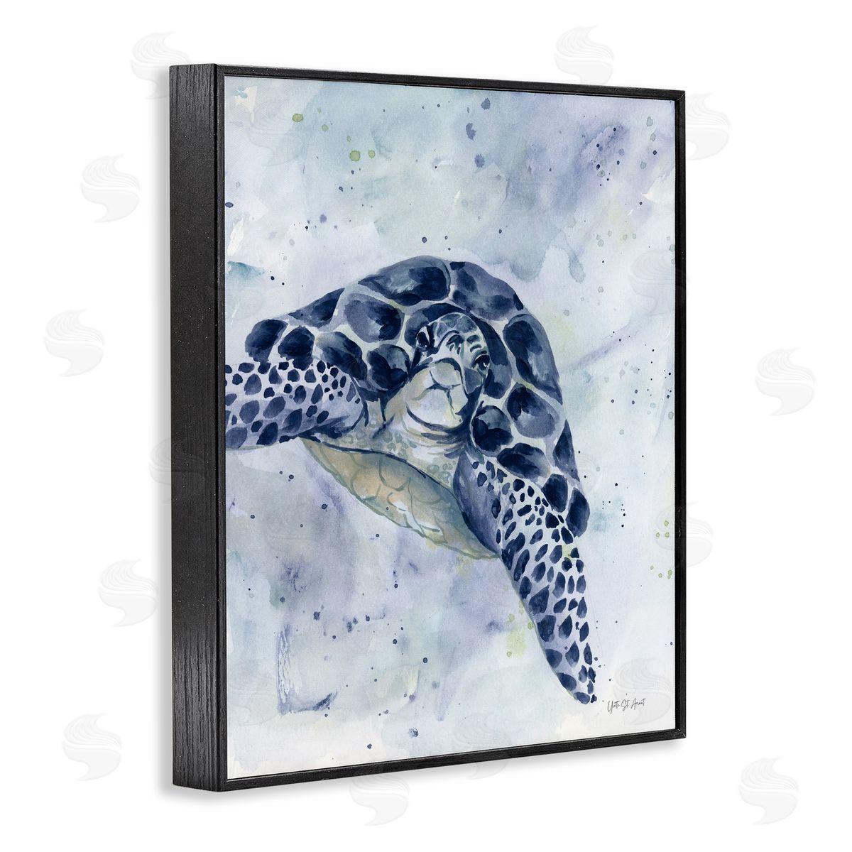 Swimming Blue Turtle Black Frame Print Wall Art, Home Decor by Yvette St. Amant