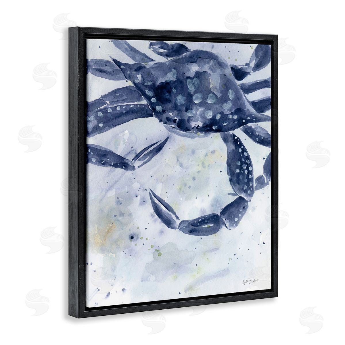 Swimming Blue Crab Black Floating Frame Canvas Wall Art, Home Decor by Yvette St. Amant