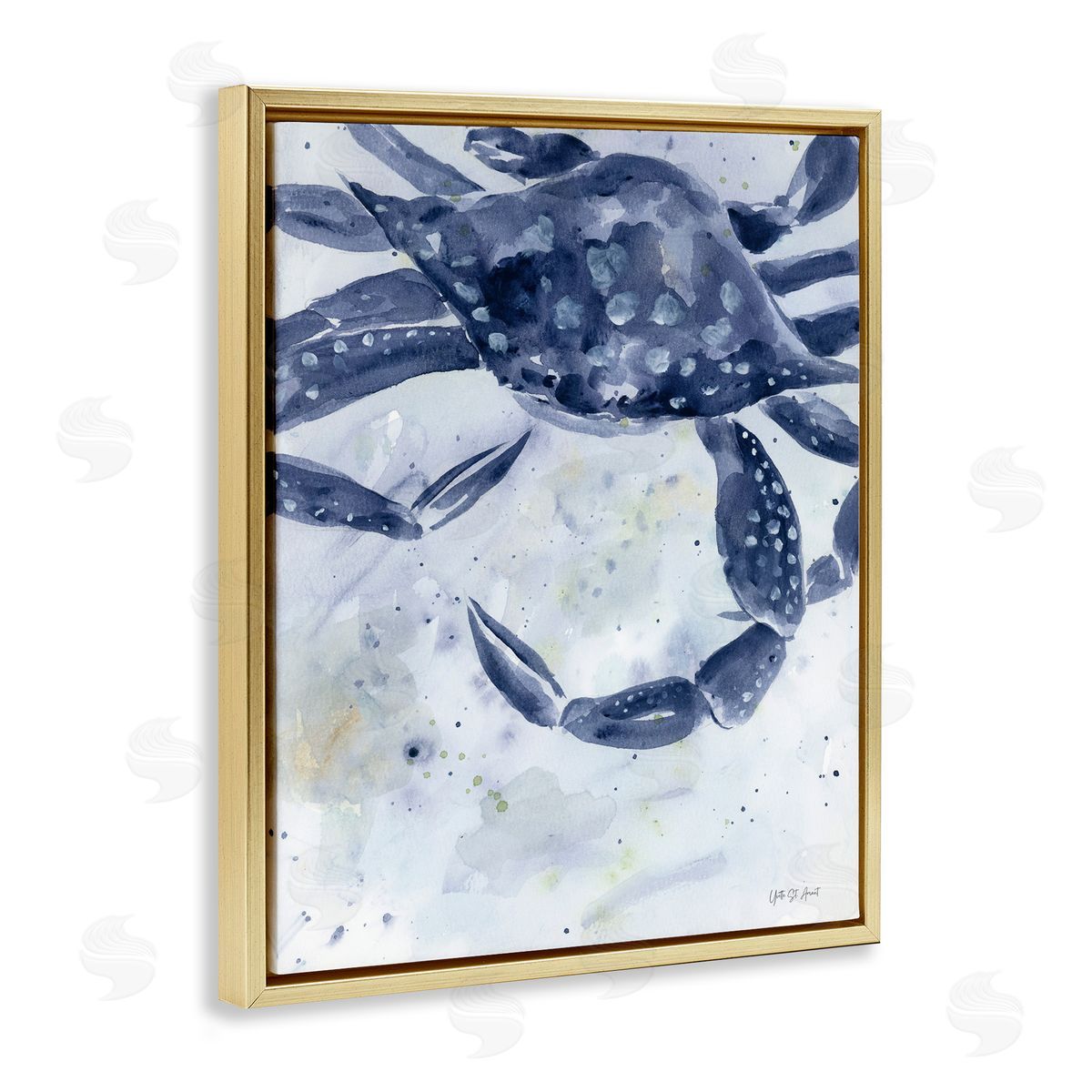Swimming Blue Crab Gold Floating Frame Canvas Wall Art, Home Decor by Yvette St. Amant