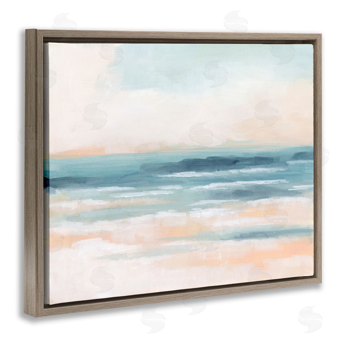Pastel Beach Coast Brown Floating Frame Canvas Wall Art, Home Decor by June Erica Vess