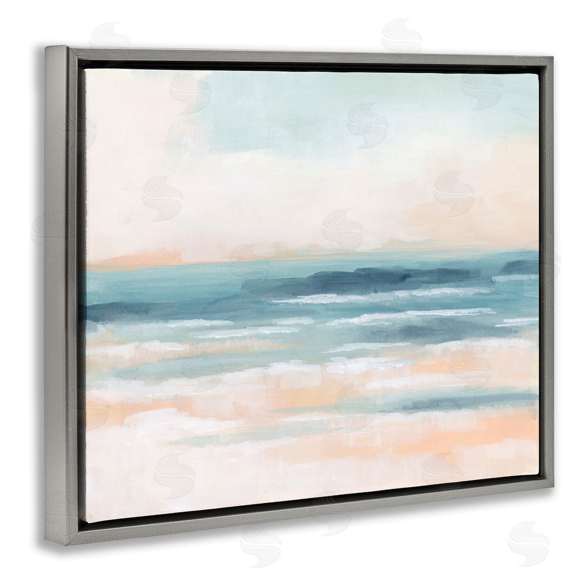 Pastel Beach Coast Grey Floating Frame Canvas Wall Art, Home Decor by June Erica Vess