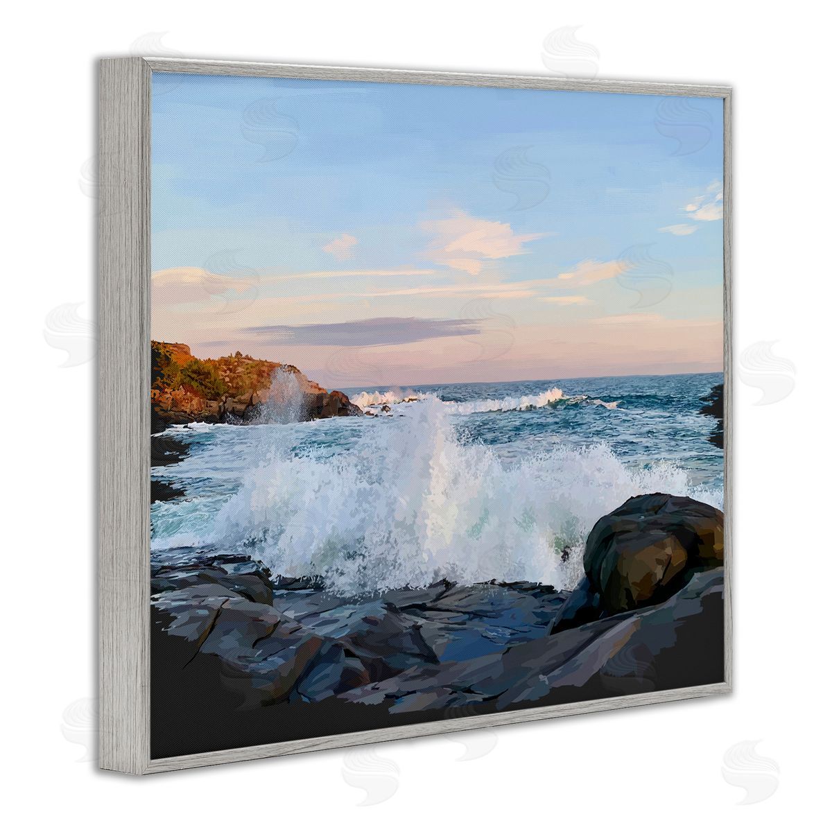 Strong Breaking Waves Grey Frame Print Wall Art, Home Decor by Emily Kalina