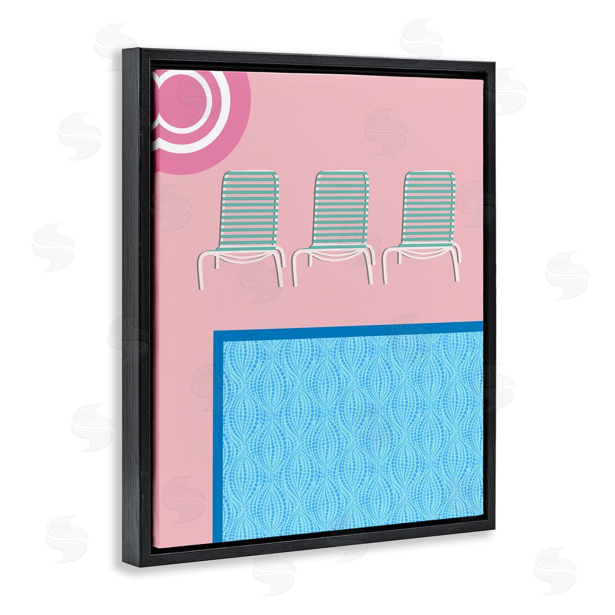 Summer Poolside View Black Floating Frame Canvas Wall Art, Home Decor by Regina Moore