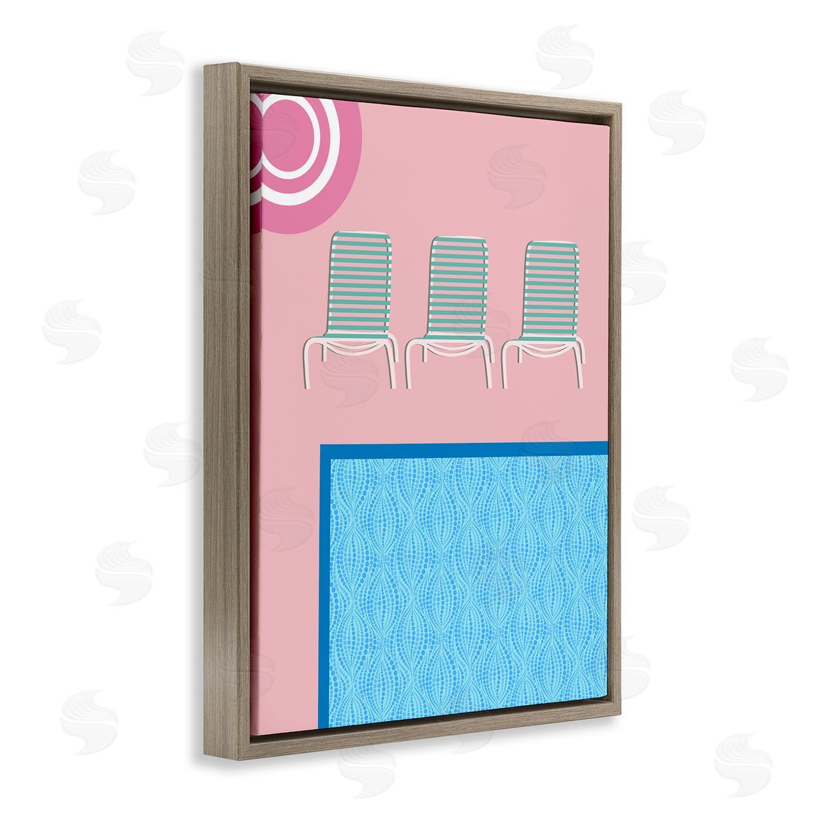 Summer Poolside View Brown Floating Frame Canvas Wall Art, Home Decor by Regina Moore