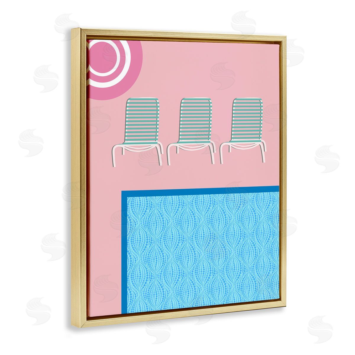 Summer Poolside View Gold Floating Frame Canvas Wall Art, Home Decor by Regina Moore
