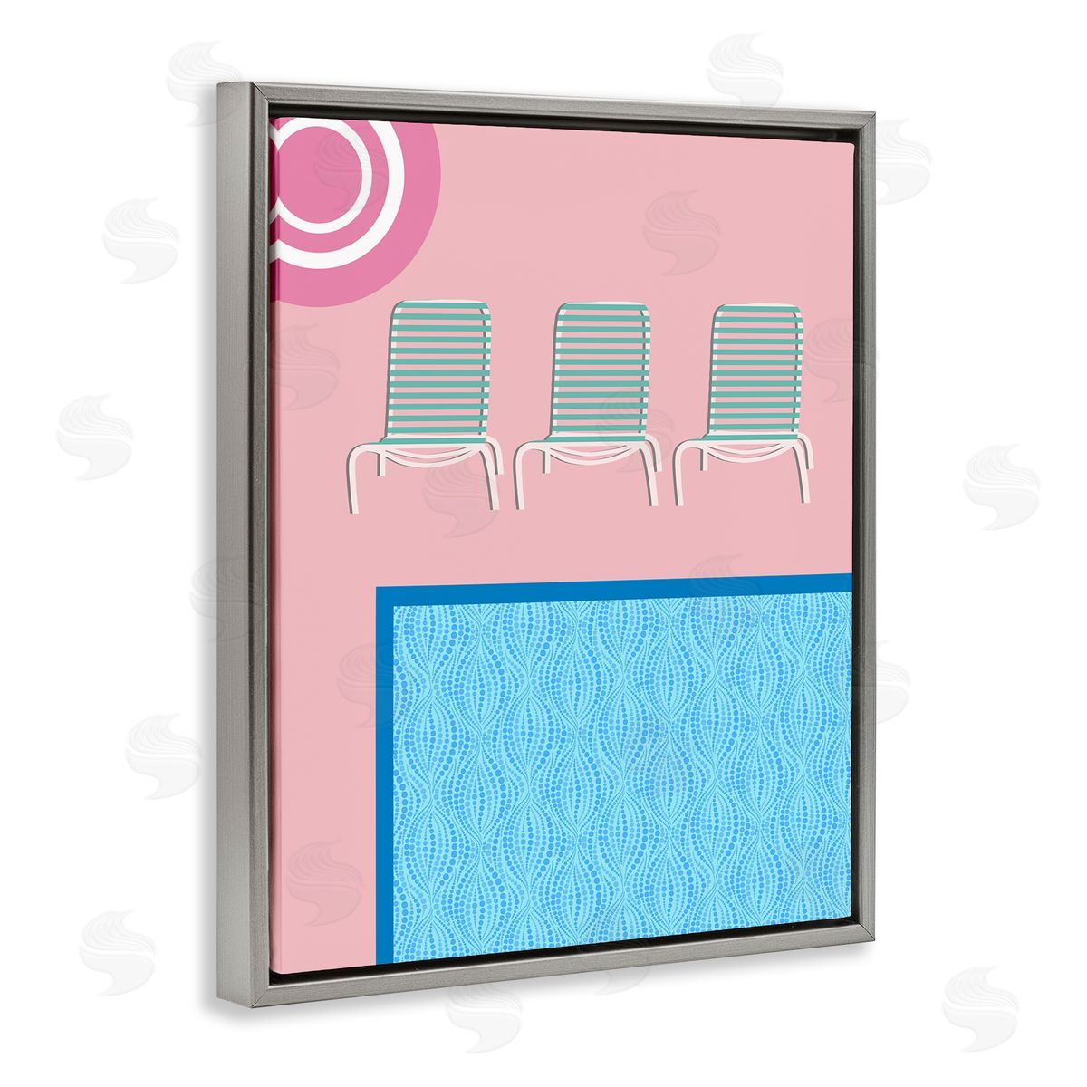 Summer Poolside View Grey Floating Frame Canvas Wall Art, Home Decor by Regina Moore