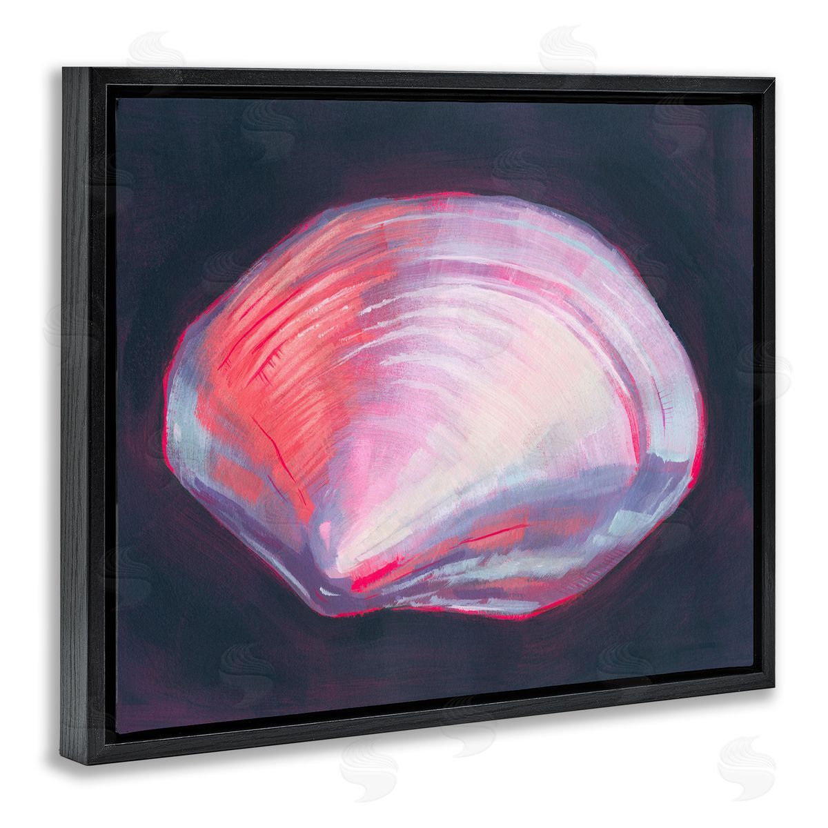 Pink Clam on Black Black Floating Frame Canvas Wall Art, Home Decor by Grace Popp