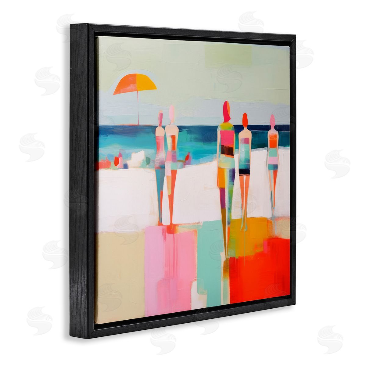 Strolling on Beach Black Floating Frame Canvas Wall Art, Home Decor by Irena Orlov