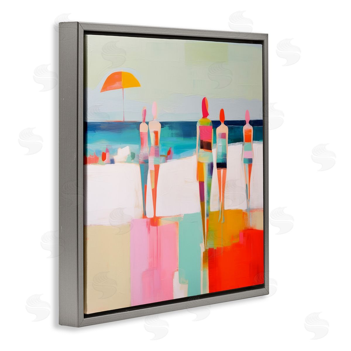 Strolling on Beach Grey Floating Frame Canvas Wall Art, Home Decor by Irena Orlov
