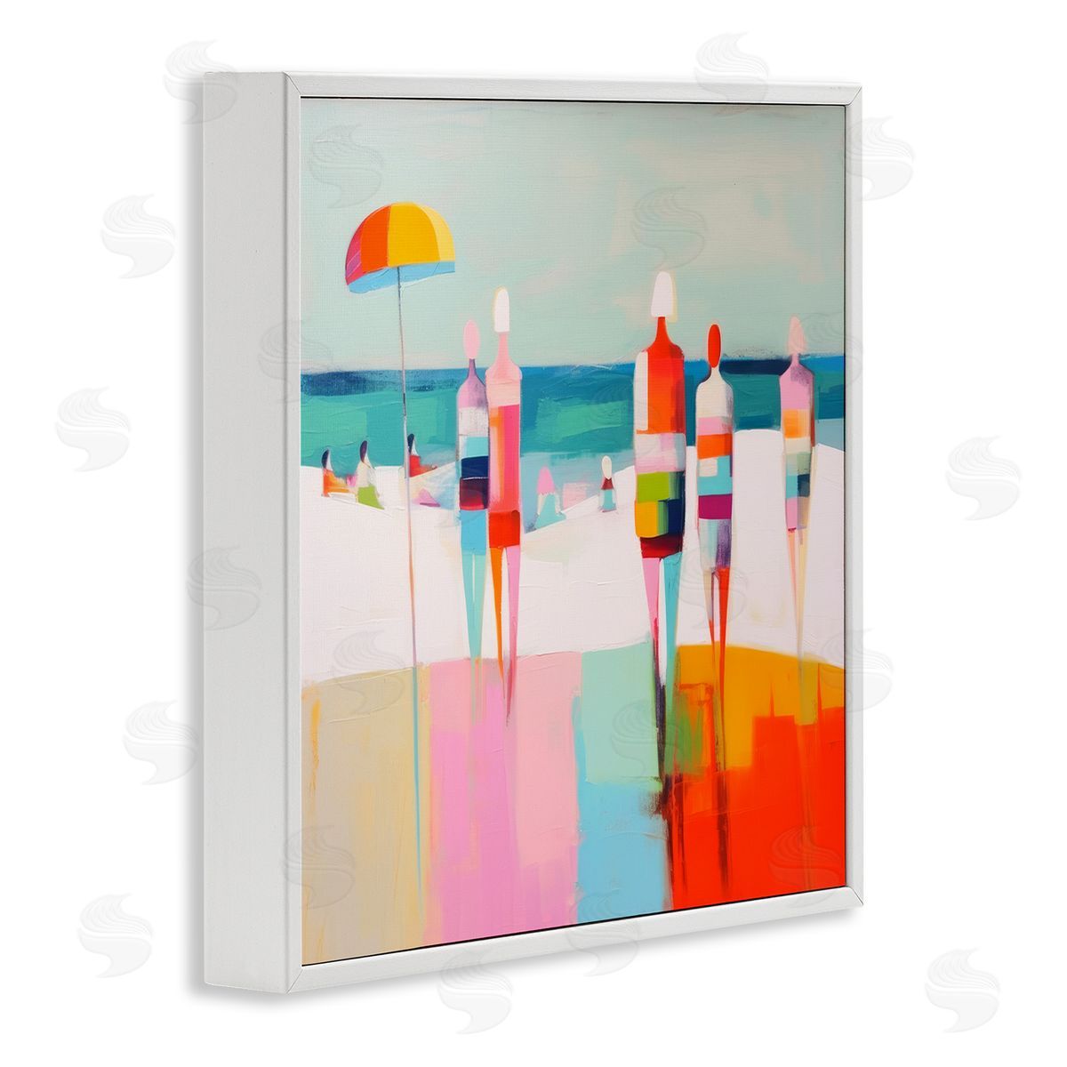 Bold Modern Beachgoers White Frame Print Wall Art, Home Decor by Alonzo Saunders