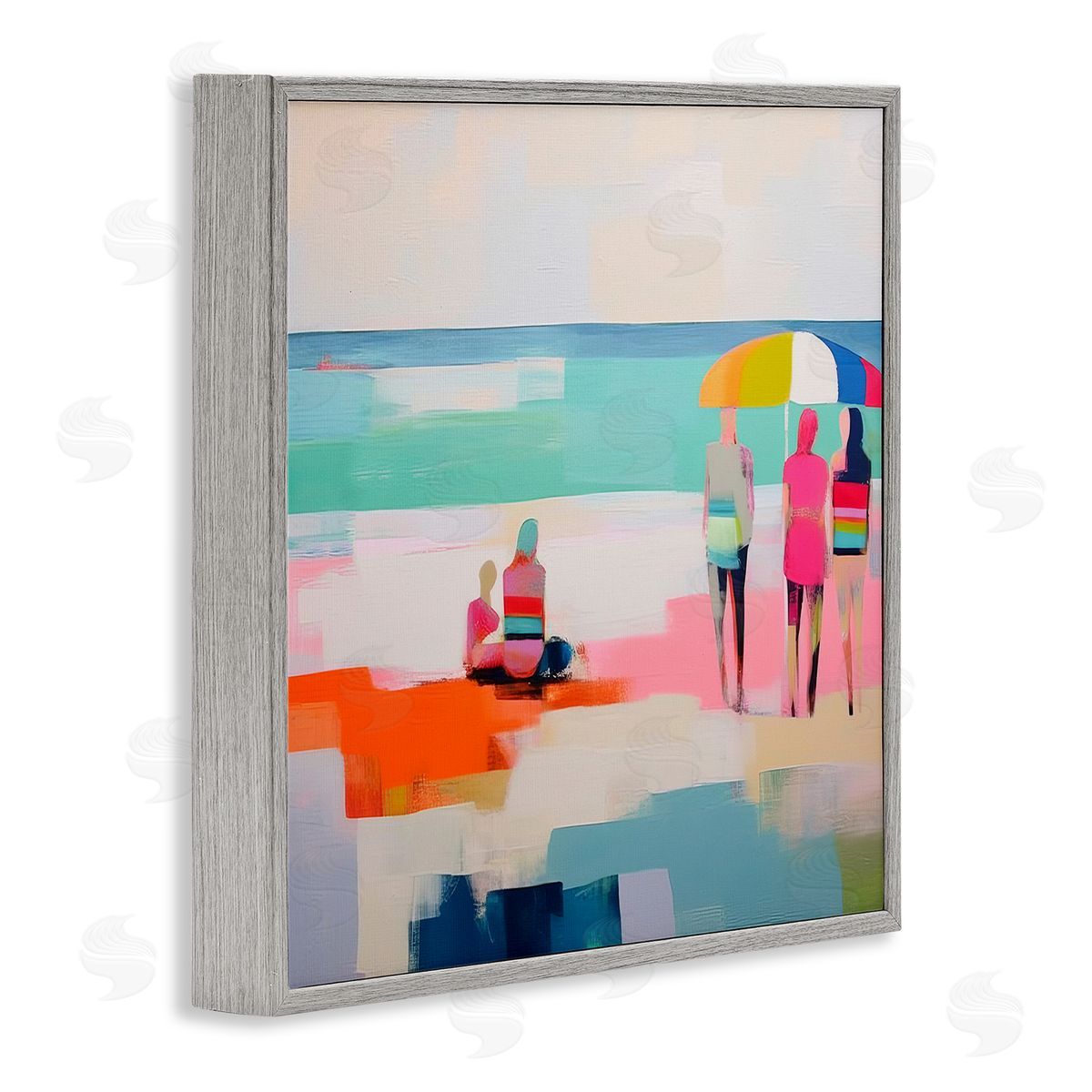 People on Beach Abstract Grey Frame Print Wall Art, Home Decor by Irena Orlov