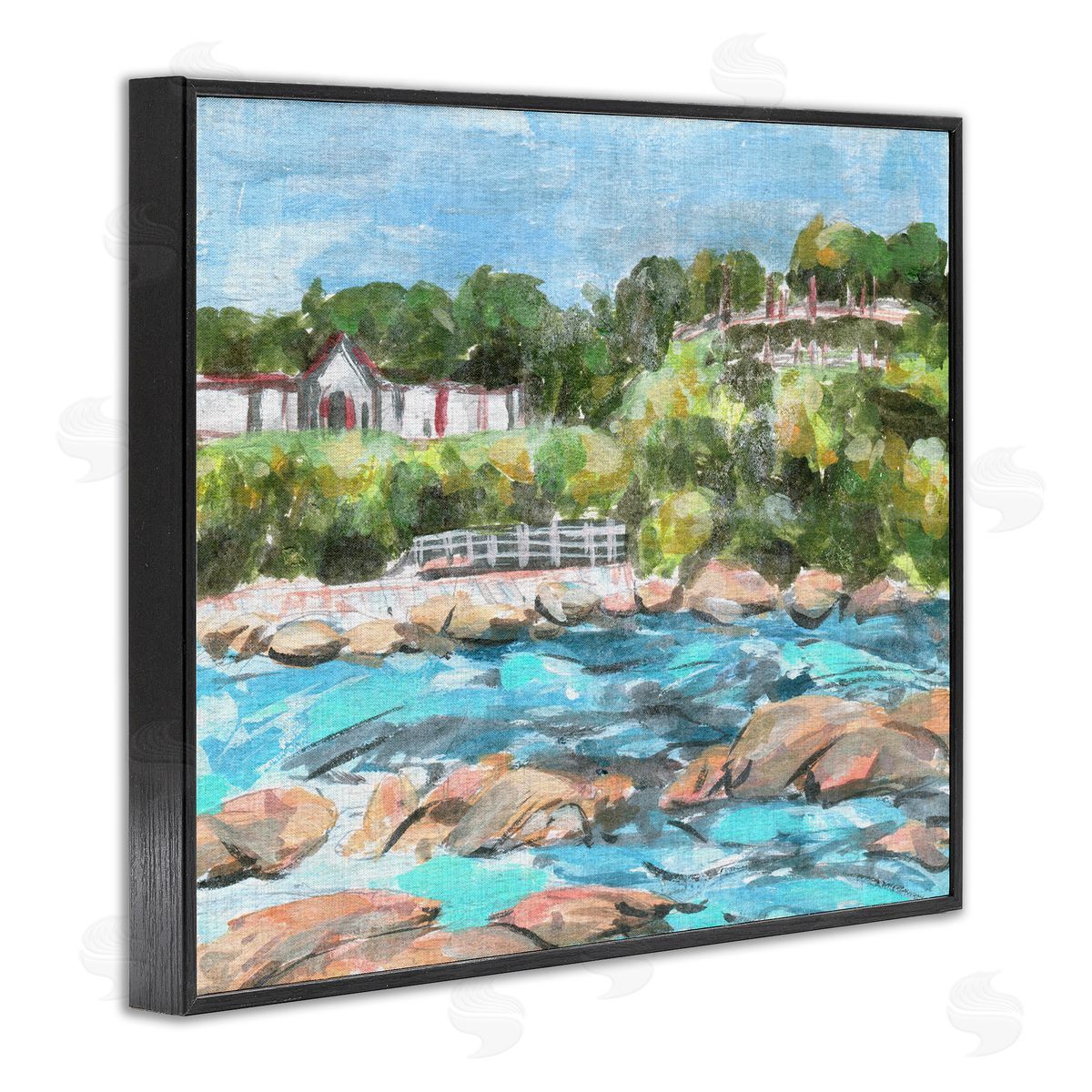 Rocky Nautical Landscape Black Frame Print Wall Art, Home Decor by Melissa Wang