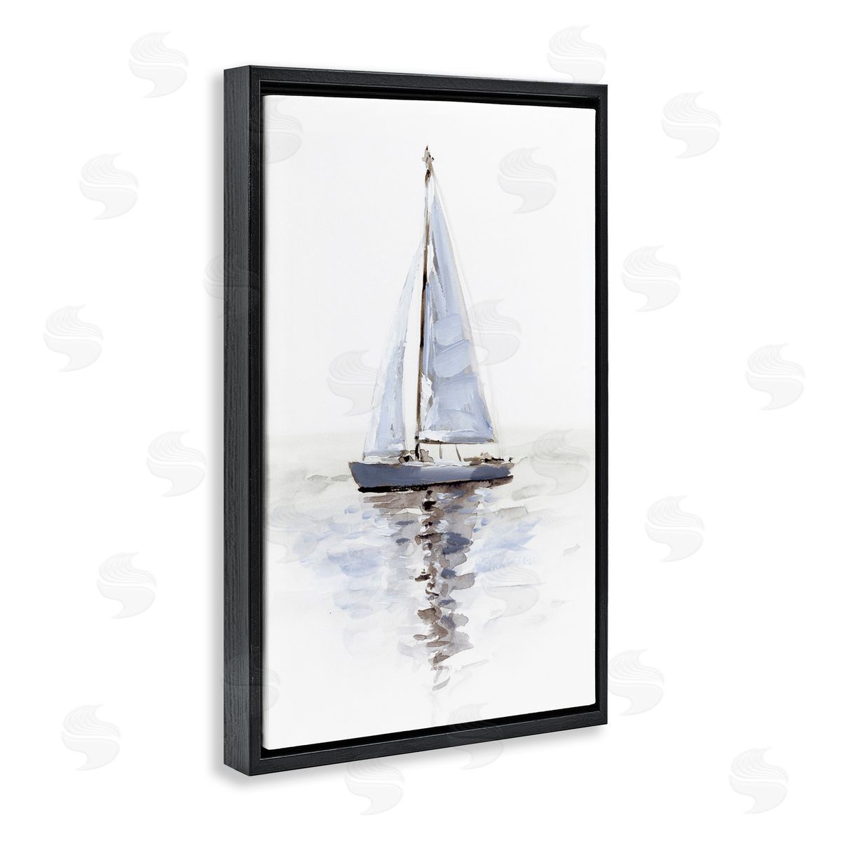 Minimal Sailboat Reflection Black Floating Frame Canvas Wall Art, Home Decor by Victoria Barnes