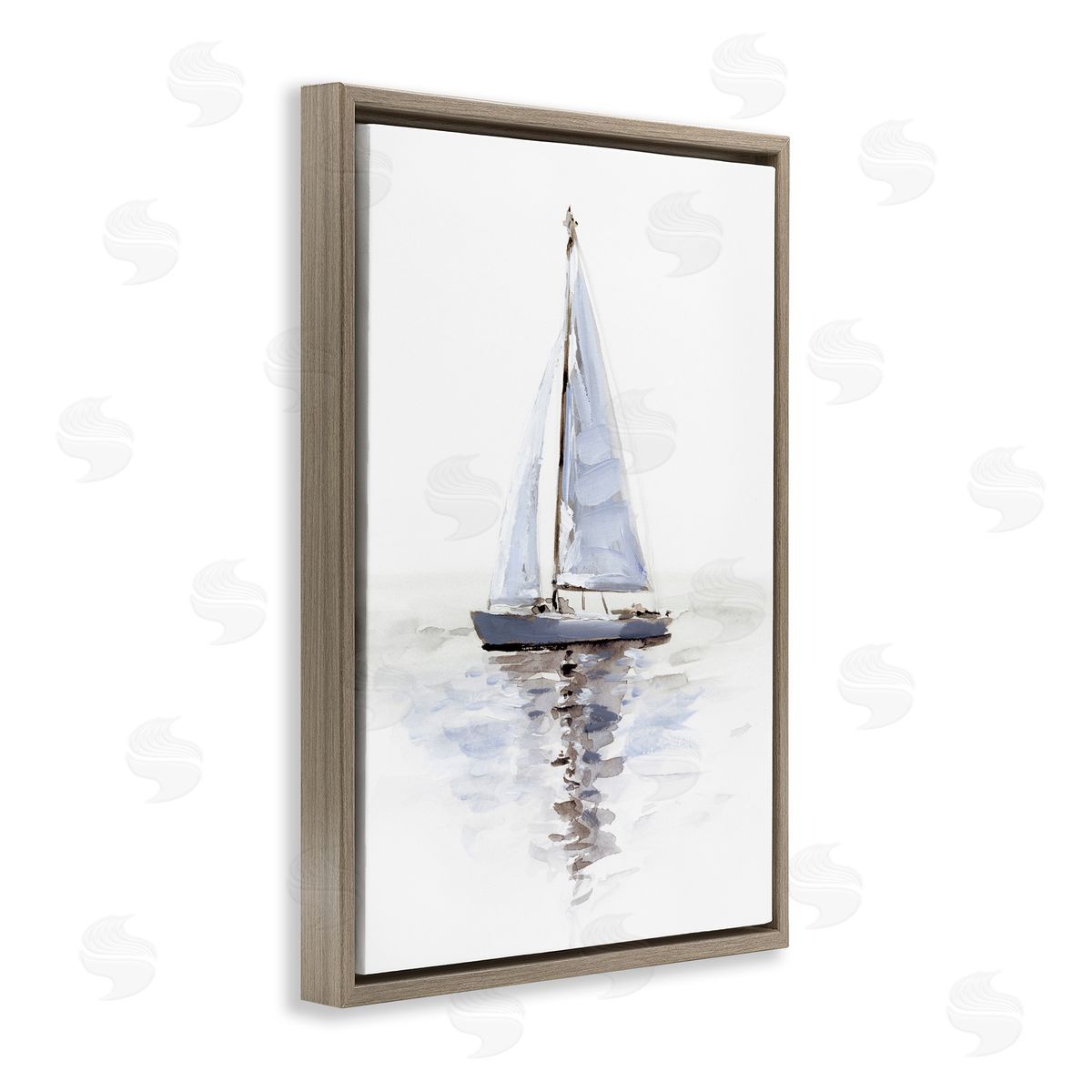 Minimal Sailboat Reflection Brown Floating Frame Canvas Wall Art, Home Decor by Victoria Barnes