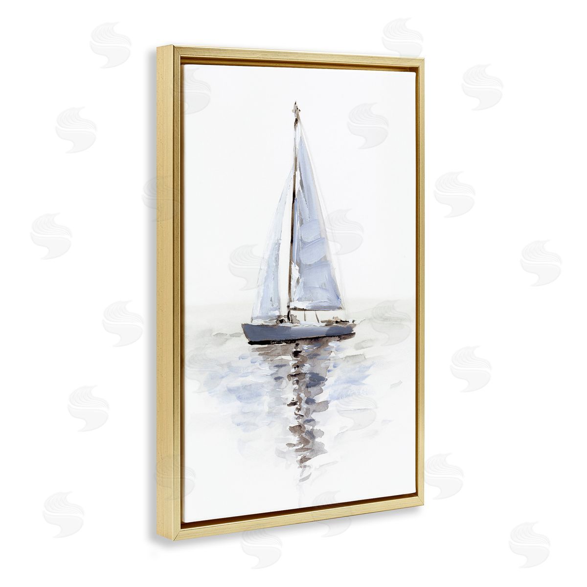 Minimal Sailboat Reflection Gold Floating Frame Canvas Wall Art, Home Decor by Victoria Barnes