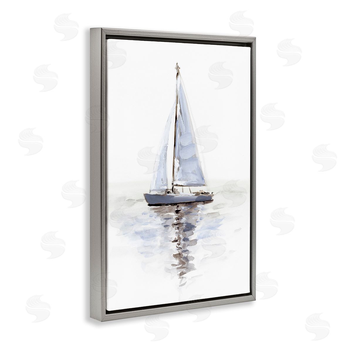 Minimal Sailboat Reflection Grey Floating Frame Canvas Wall Art, Home Decor by Victoria Barnes