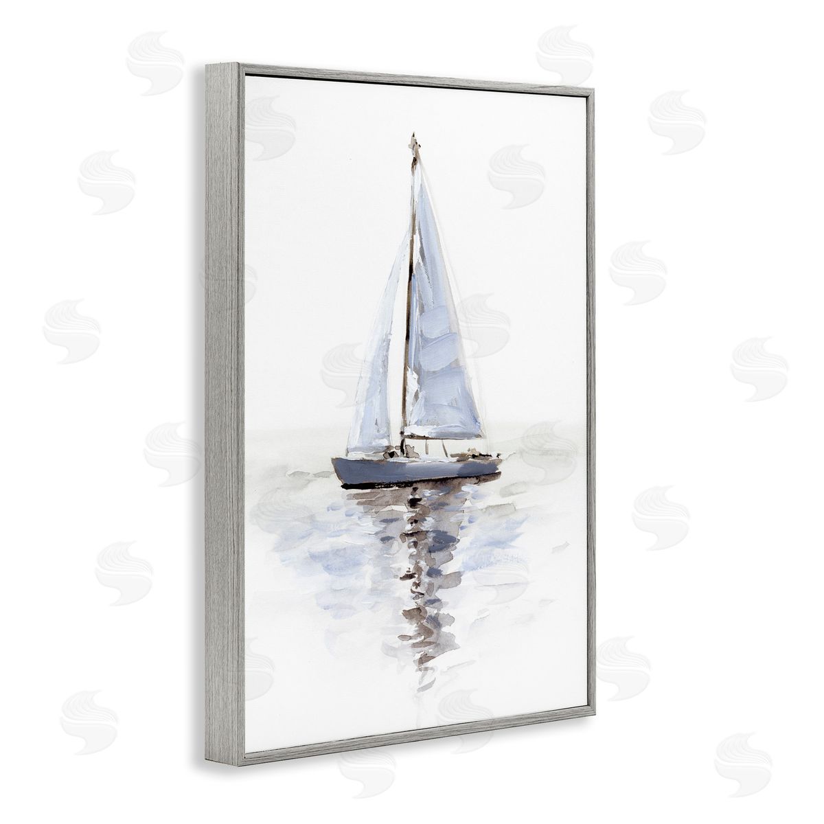 Minimal Sailboat Reflection Grey Frame Print Wall Art, Home Decor by Victoria Barnes