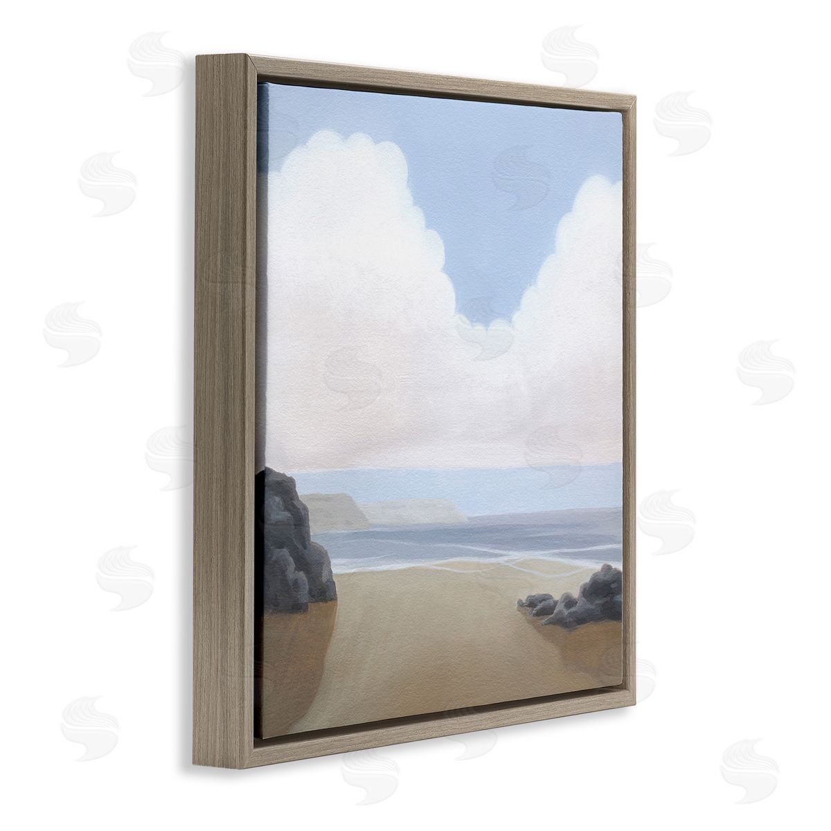 Fluffy Clouds Over Beach Brown Floating Frame Canvas Wall Art, Home Decor by Melissa Wang