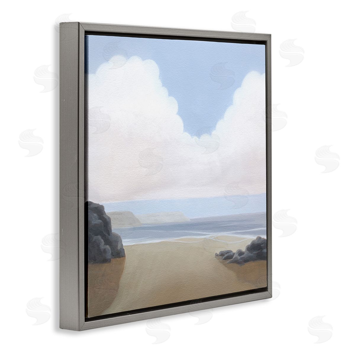 Fluffy Clouds Over Beach Grey Floating Frame Canvas Wall Art, Home Decor by Melissa Wang