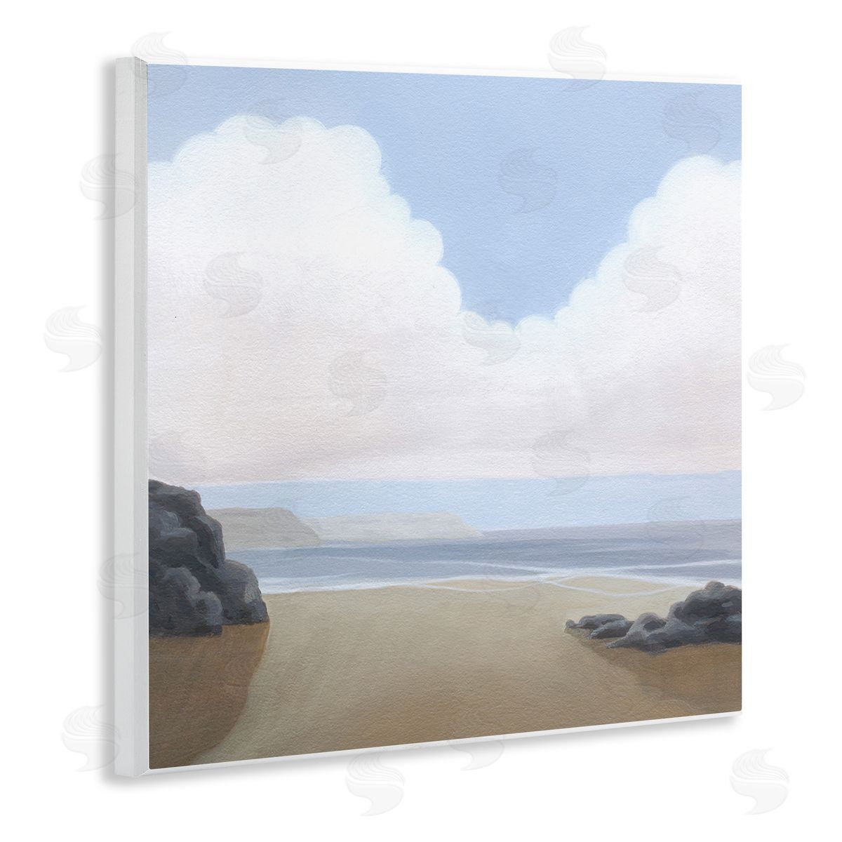 Fluffy Clouds Over Beach Wood Plaque Wall Art, Home Decor by Melissa Wang