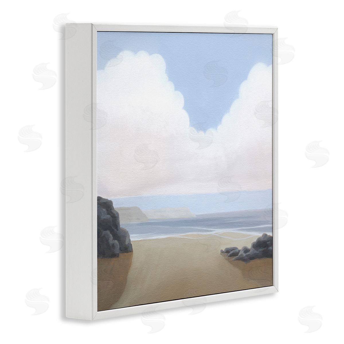 Fluffy Clouds Over Beach White Frame Print Wall Art, Home Decor by Melissa Wang