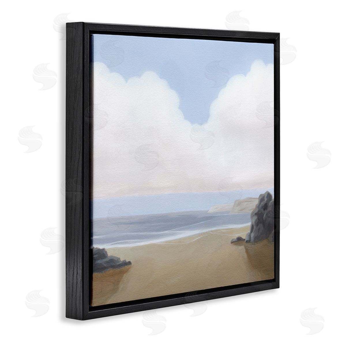 Soft Clouds Over Beach Black Floating Frame Canvas Wall Art, Home Decor by Melissa Wang