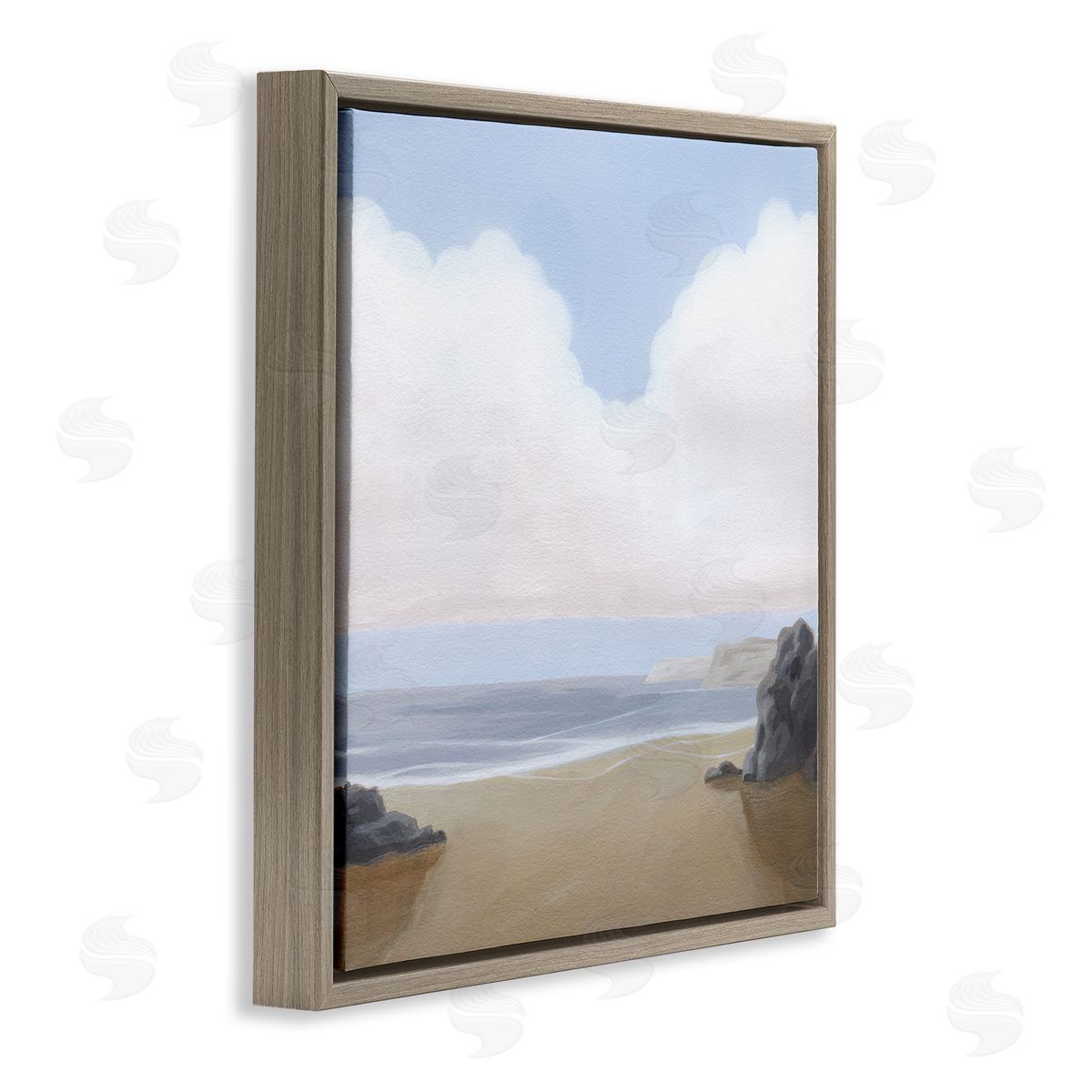 Soft Clouds Over Beach Brown Floating Frame Canvas Wall Art, Home Decor by Melissa Wang