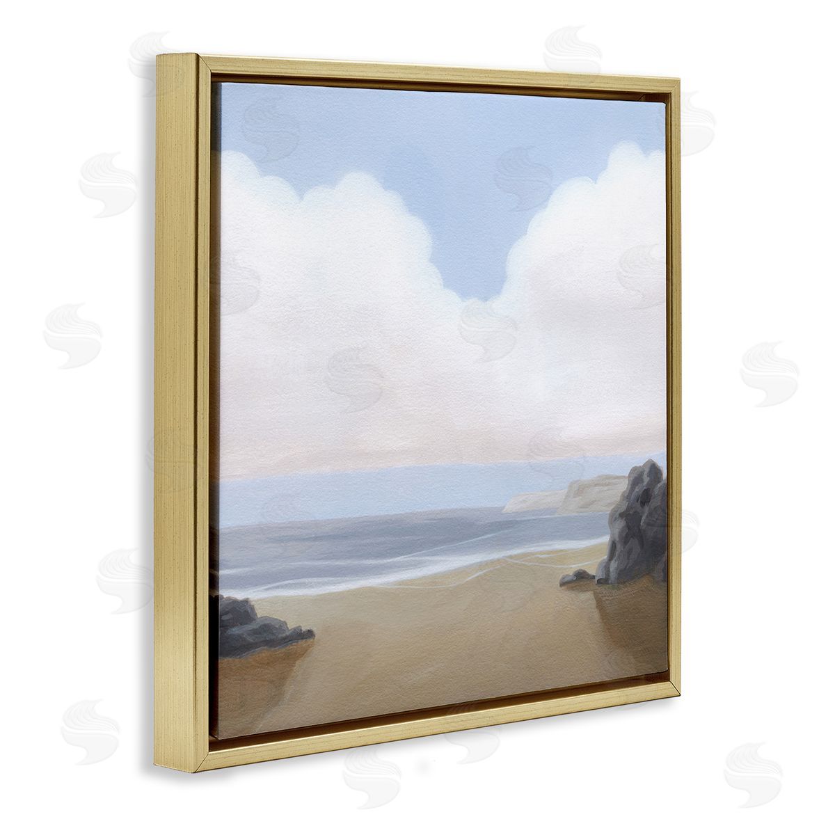 Soft Clouds Over Beach Gold Floating Frame Canvas Wall Art, Home Decor by Melissa Wang