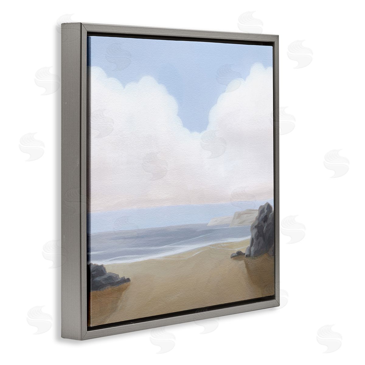 Soft Clouds Over Beach Grey Floating Frame Canvas Wall Art, Home Decor by Melissa Wang