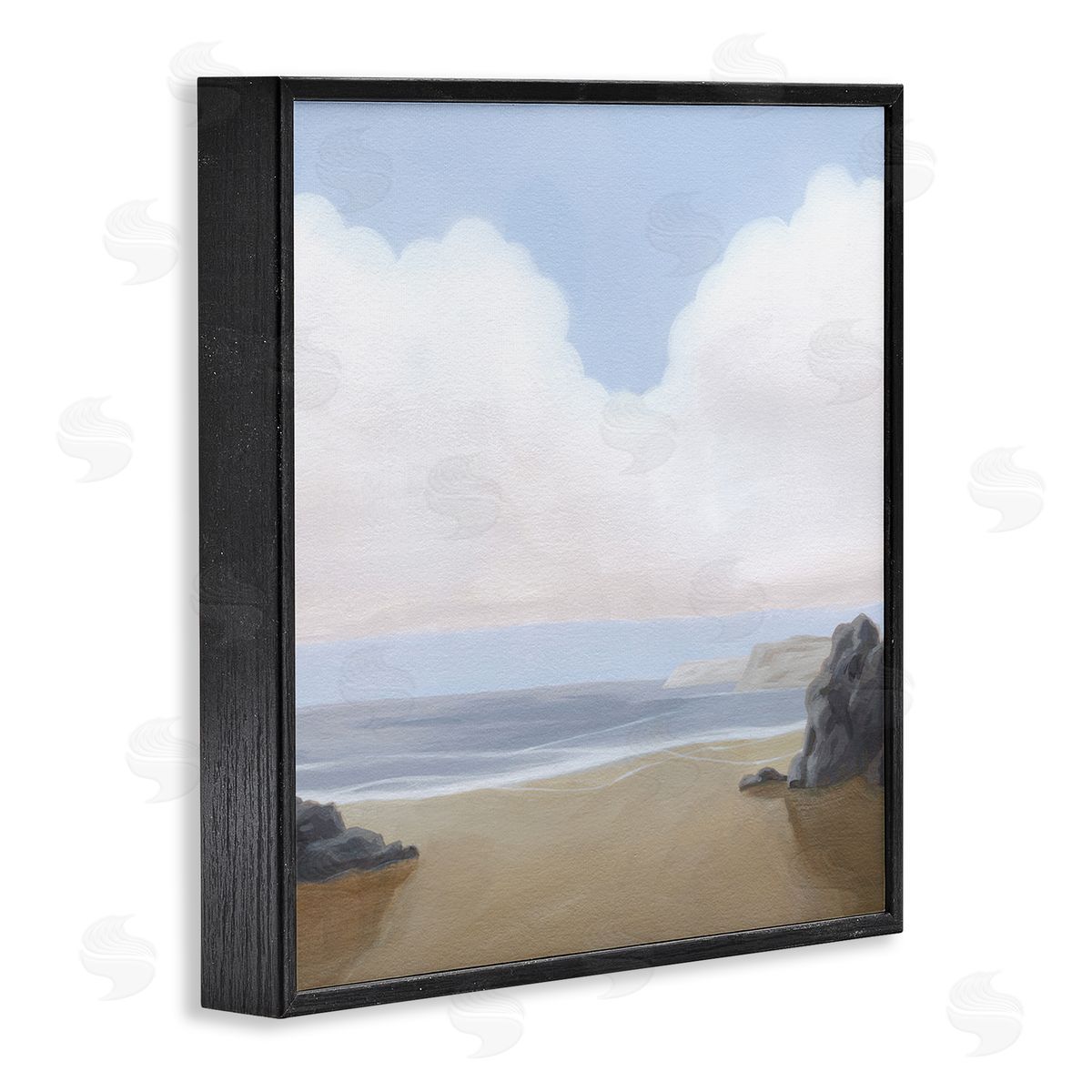 Soft Clouds Over Beach Black Frame Print Wall Art, Home Decor by Melissa Wang