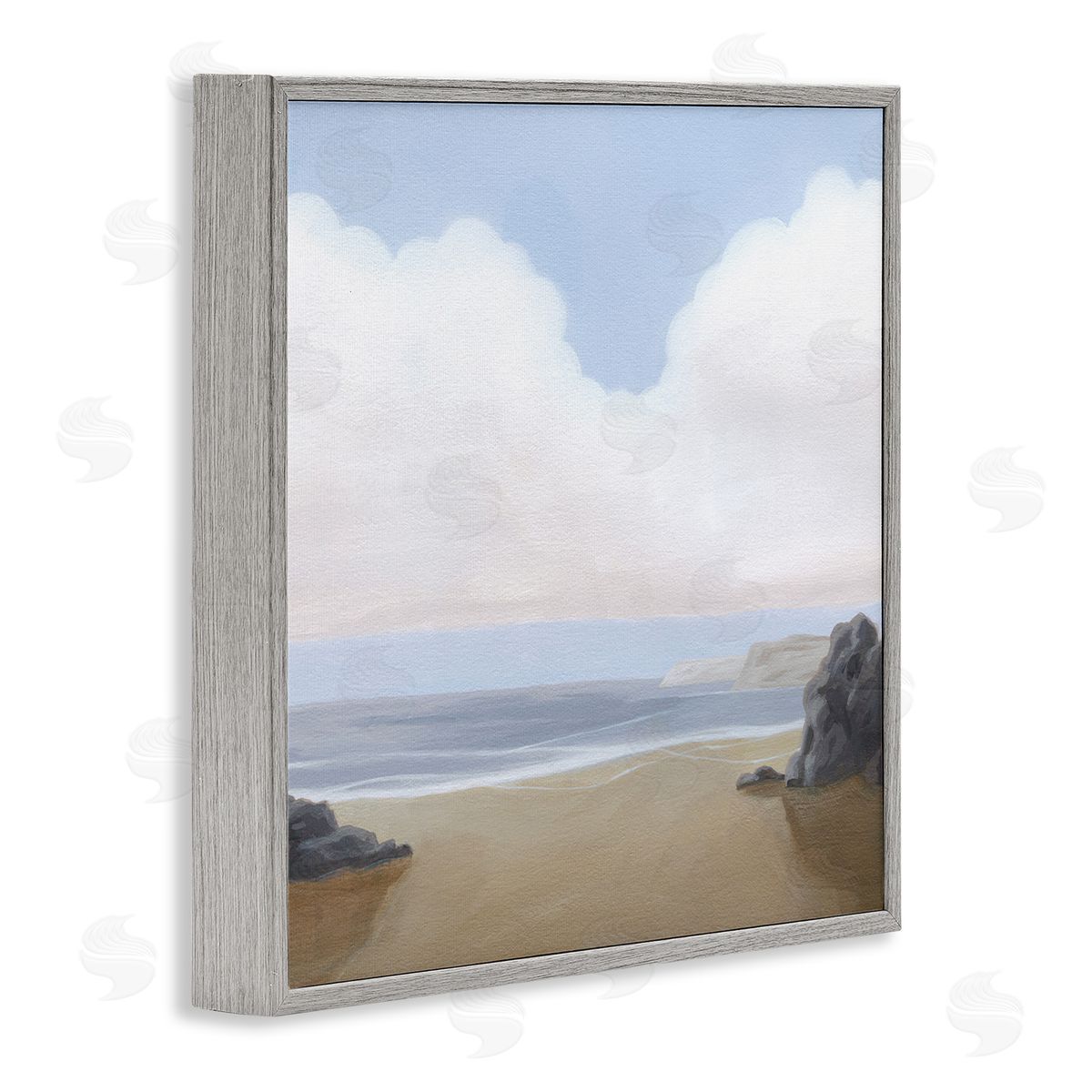 Soft Clouds Over Beach Grey Frame Print Wall Art, Home Decor by Melissa Wang