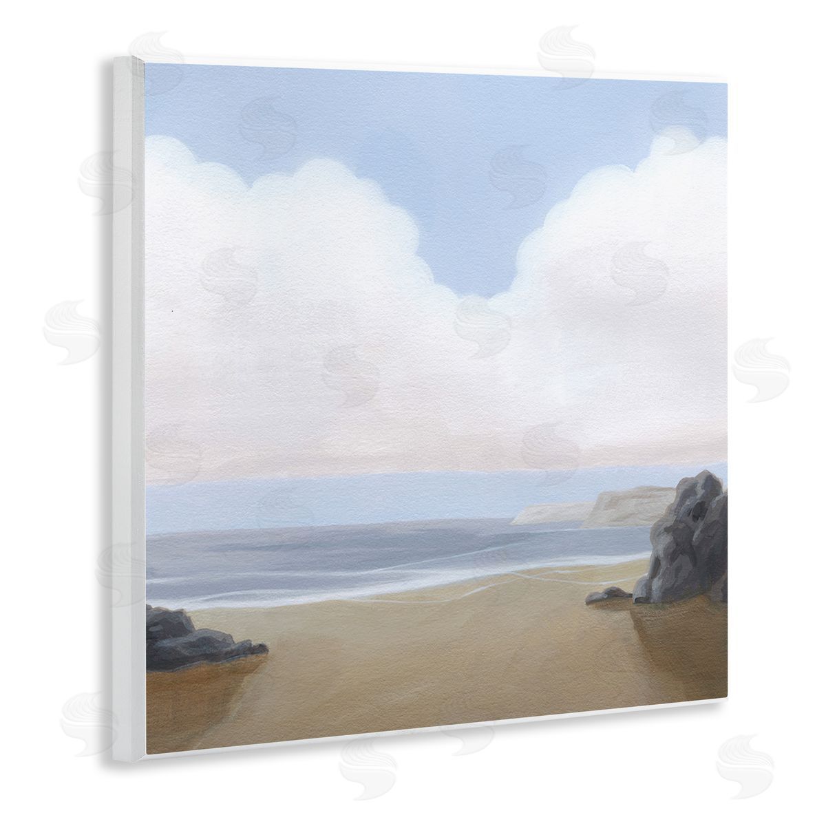 Soft Clouds Over Beach Wood Plaque Wall Art, Home Decor by Melissa Wang