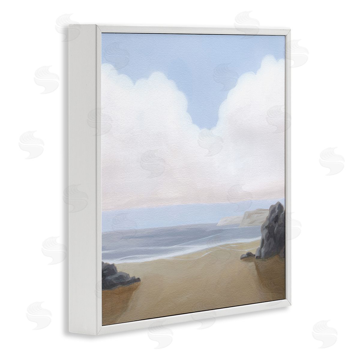 Soft Clouds Over Beach White Frame Print Wall Art, Home Decor by Melissa Wang