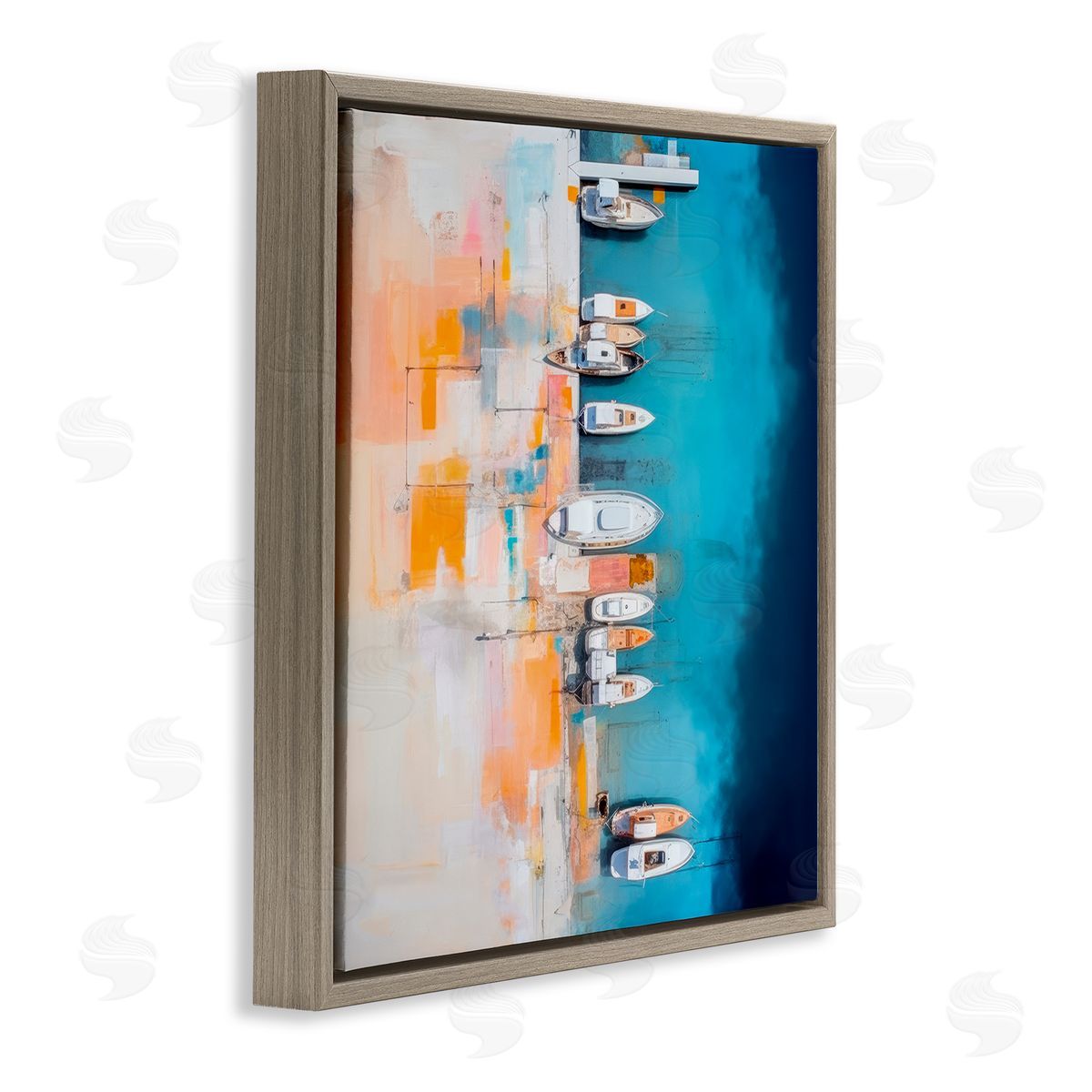 Boat Harbor Aerial View Brown Floating Frame Canvas Wall Art, Home Decor by Irena Orlov