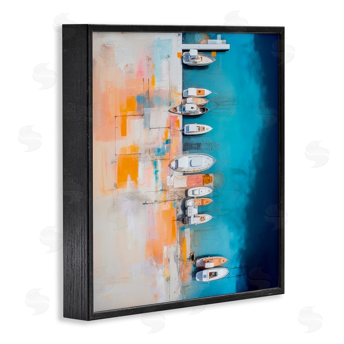 Boat Harbor Aerial View Black Frame Print Wall Art, Home Decor by Irena Orlov