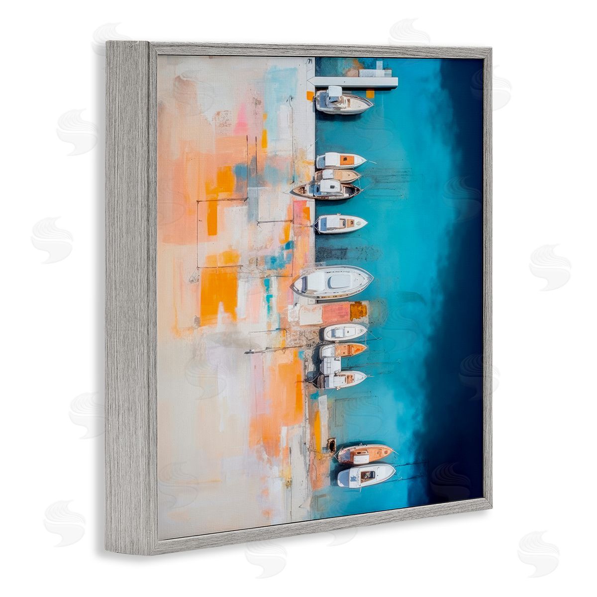 Boat Harbor Aerial View Grey Frame Print Wall Art, Home Decor by Irena Orlov