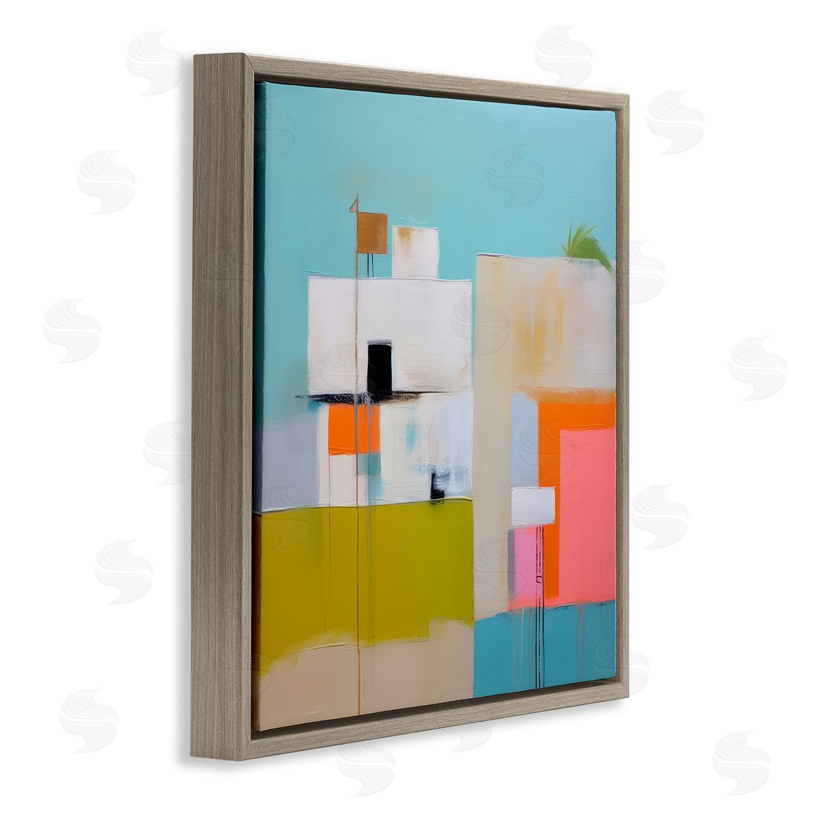 Tropical Villa House Brown Floating Frame Canvas Wall Art, Home Decor by Irena Orlov