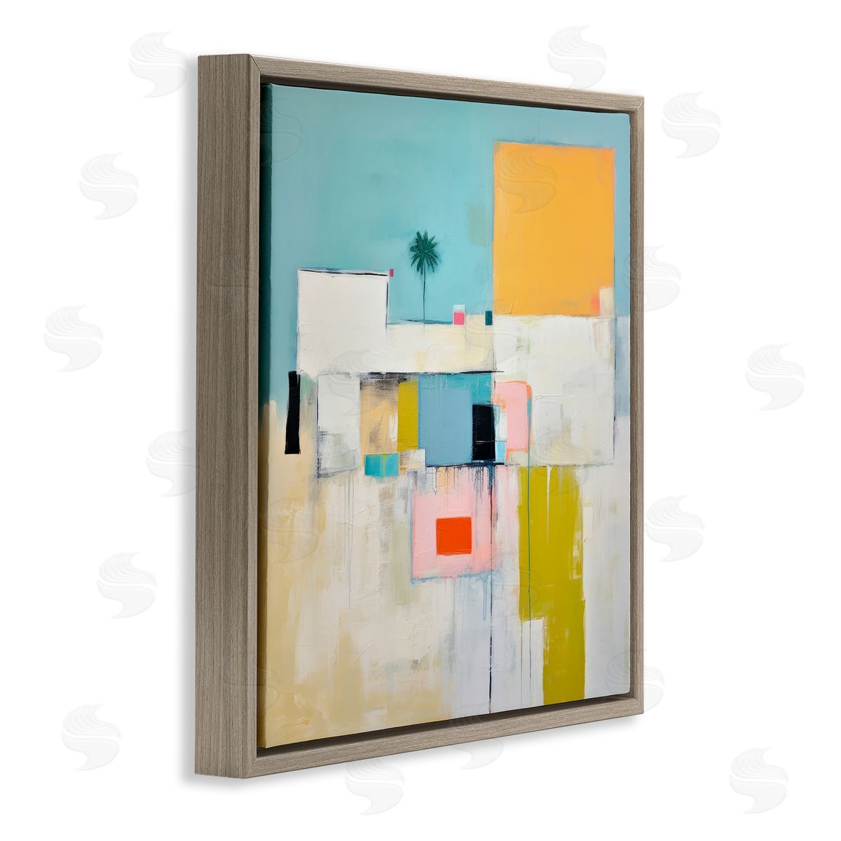 Tropical Villa Abstraction Brown Floating Frame Canvas Wall Art, Home Decor by Irena Orlov
