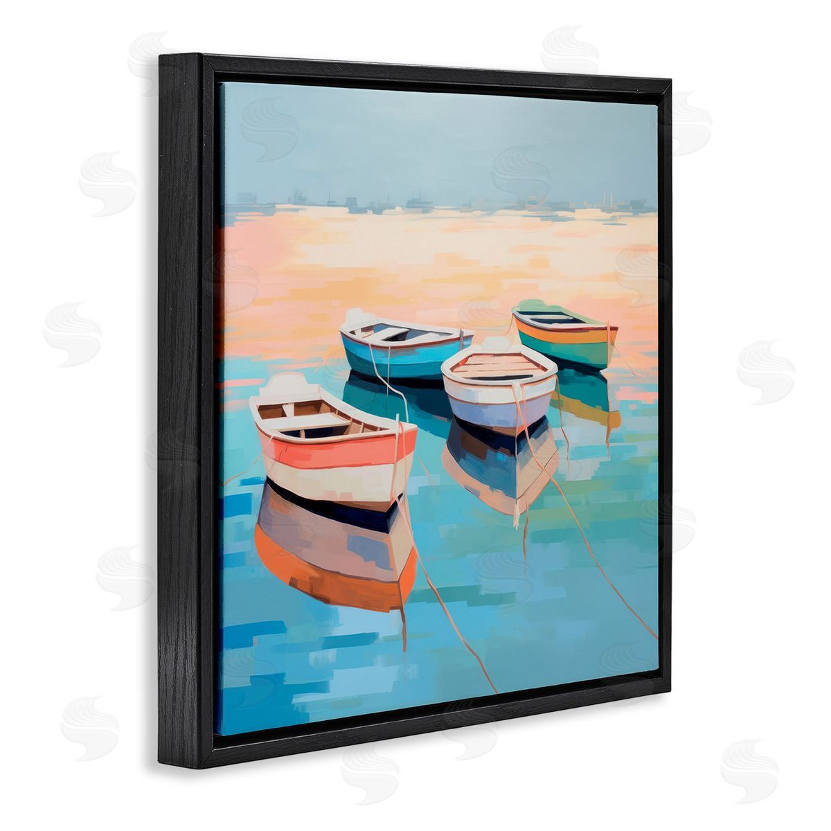 Boat Reflection Shore Black Floating Frame Canvas Wall Art, Home Decor by Irena Orlov