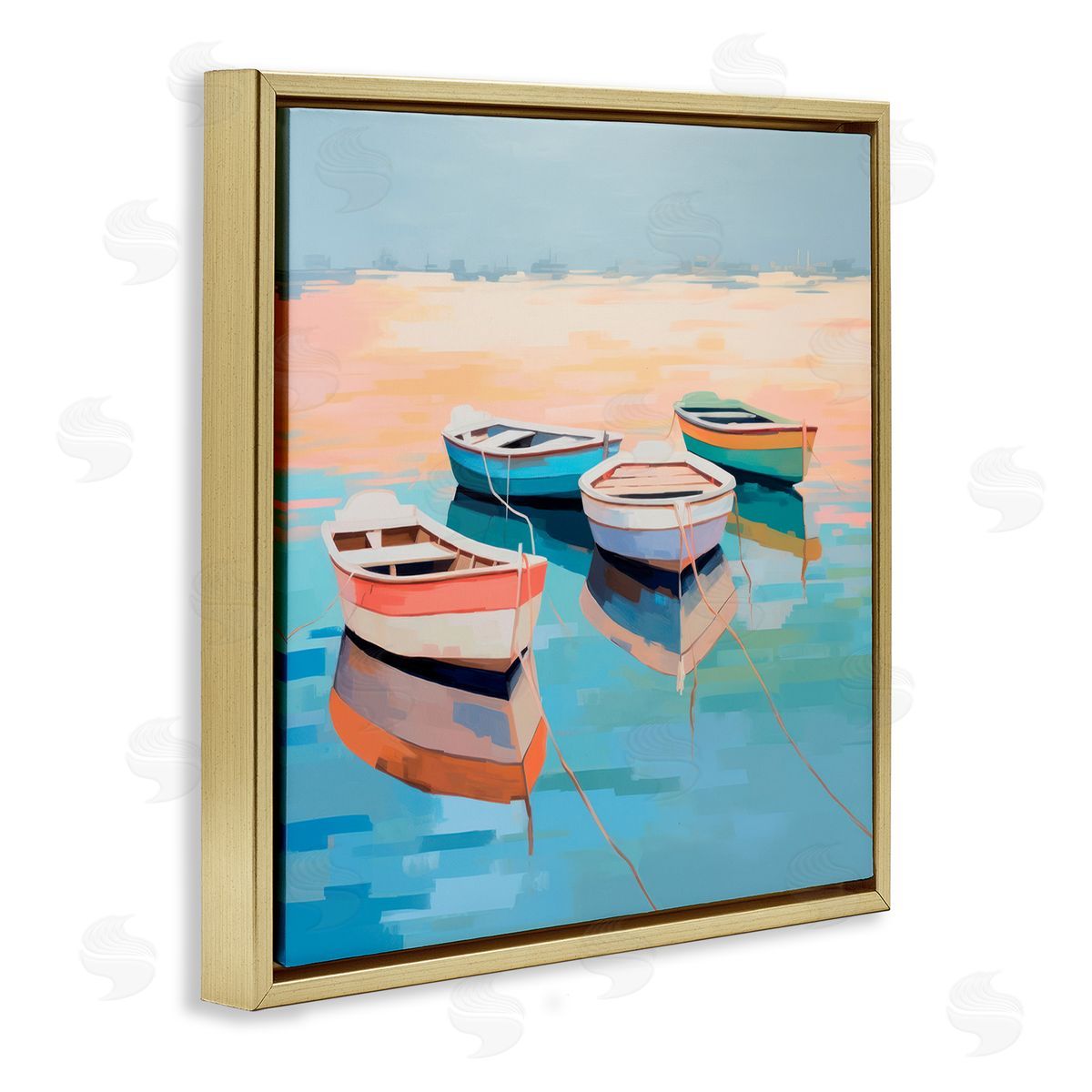Boat Reflection Shore Gold Floating Frame Canvas Wall Art, Home Decor by Irena Orlov