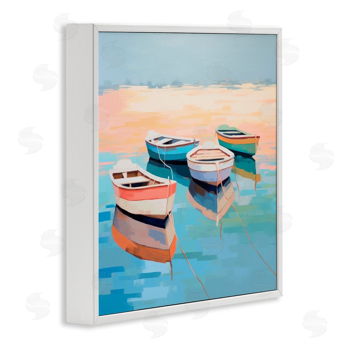Boat Reflection Shore White Frame Print Wall Art, Home Decor by Irena Orlov