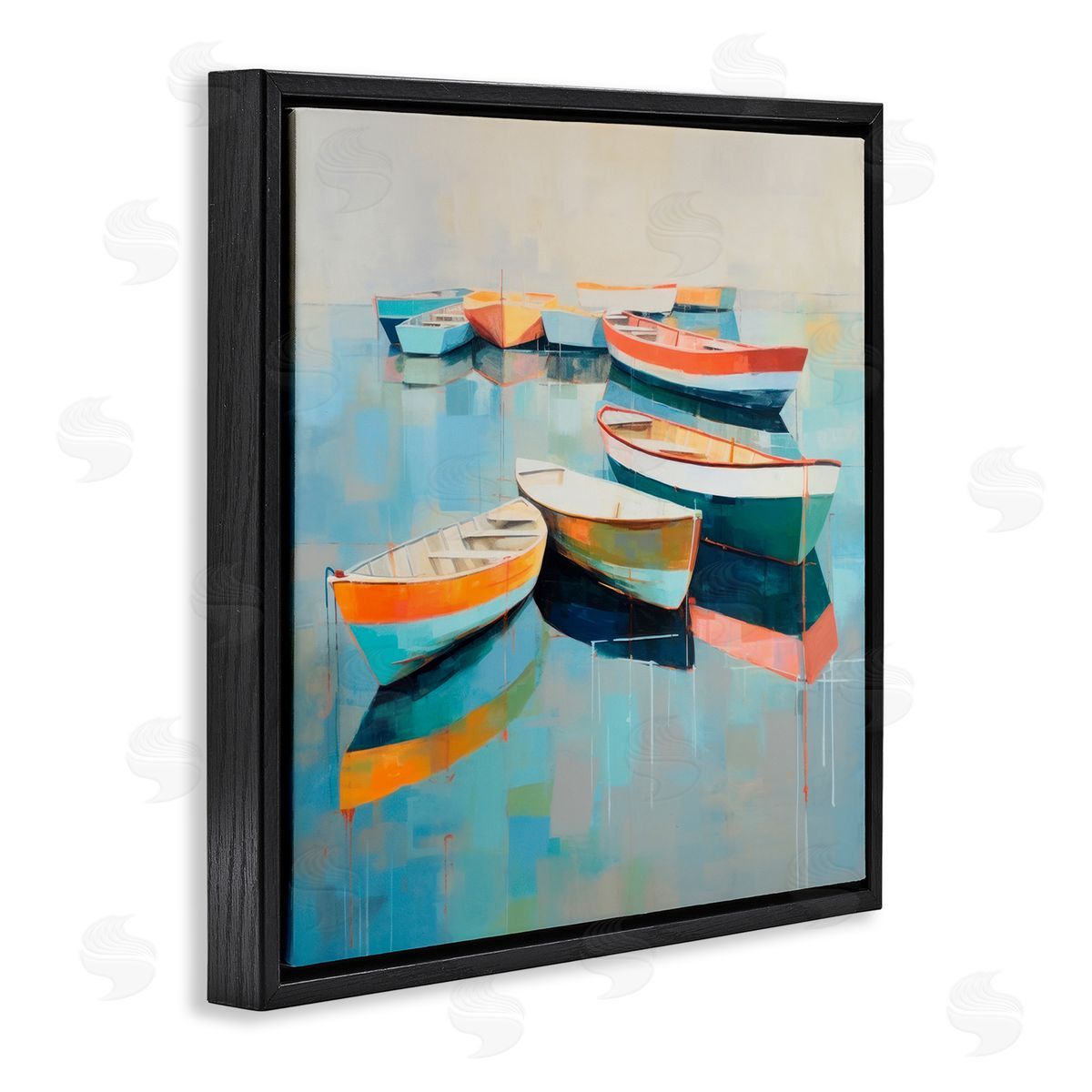 Boats on Shoreline Black Floating Frame Canvas Wall Art, Home Decor by Irena Orlov