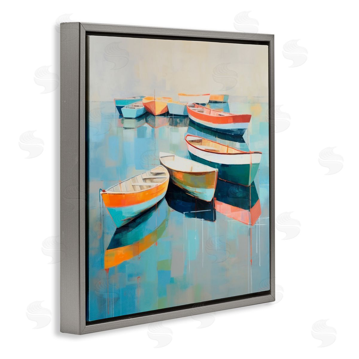 Boats on Shoreline Grey Floating Frame Canvas Wall Art, Home Decor by Irena Orlov