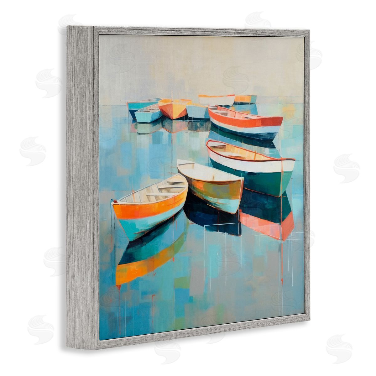 Boats on Shoreline Grey Frame Print Wall Art, Home Decor by Irena Orlov
