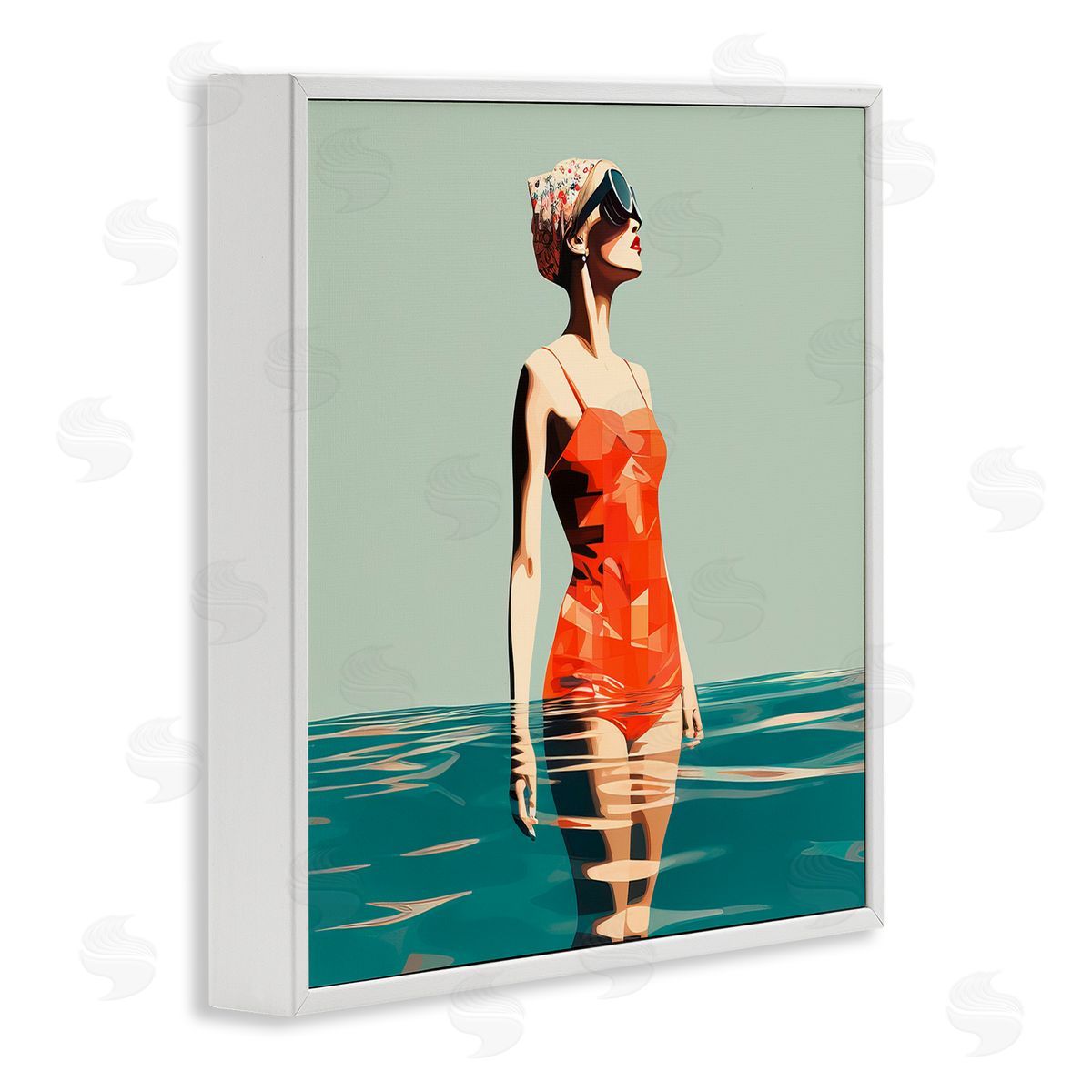 Retro Woman in Swimsuit White Frame Print Wall Art, Home Decor by Irena Orlov